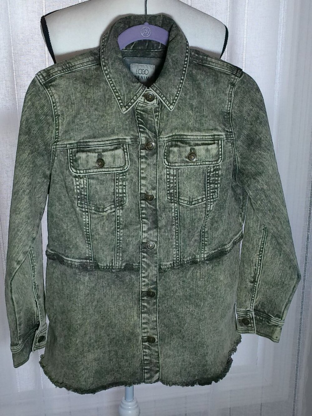 LOGO by Lori Goldstein Jacket Button-Up Raw Hems Desert Wash Black Denim NWOT SP